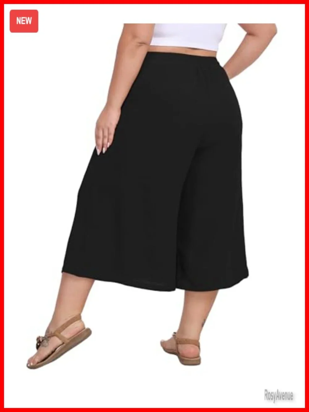 Plus Size Wide Leg Capri Pants Loose Lounge Cropped Culottes with Pockets